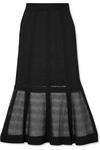 ALEXANDER MCQUEEN LACE-PANELED STRETCH-KNIT MIDI SKIRT