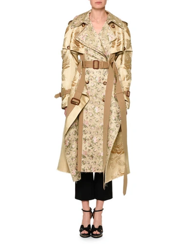 Alexander Mcqueen Mixed Floral Jacquard Trenchcoat In Beige