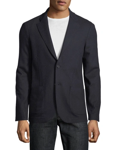 Loro Piana Navy Slim-fit Suede-trimmed Panelled Cashmere And Wool Blazer