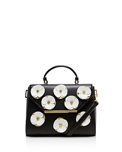 Ted Baker Daisii Applique Faux Leather Top Handle Satchel - Black In Black/white/gold