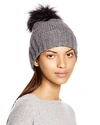 INVERNI FOLDOVER KNIT BEANIE WITH ASIATIC RACCOON FUR POM-POM,0660CM