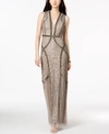 ADRIANNA PAPELL BEADED V-NECK GOWN
