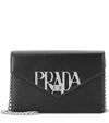 Prada Logo Liberty Leather Shoulder Bag In Black