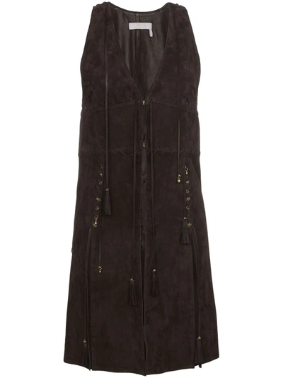Chloé Sleeveless Suede Waistcoat With Lacing Charms In Brown