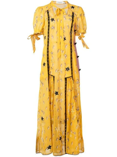 Coach Tie-neck Printed Dress In Yellow
