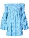 CAROLINE CONSTAS checked off shoulder dress,D050GPSC1812505630