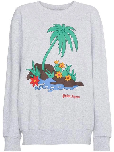 Palm Angels Palm Print Sweatshirt In Grey