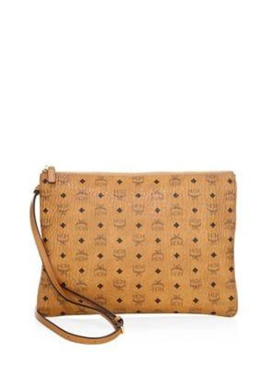 Mcm Medium Visetos Original Leather Pouch In Cognac