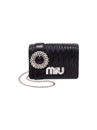 Miu Miu Crystal Matelasse Leather Mini Crossbody Bag In Black