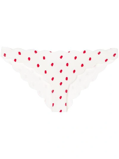 Marysia Antibes Scalloped Swim Bikini Bottom In White/red/peony Dot