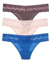 Natori Bliss Perfection Thongs, Set Of 3 In Shell/gunmetal/berry Blue