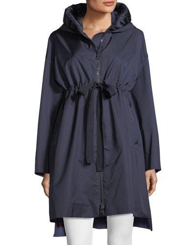 Moncler Aigue Self-tie Trench Coat W/ Hood In Navy