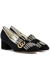Gucci Marmont Fringed Logo And Crystal-embellished Suede Pumps In Black