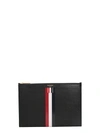 Thom Browne Tricolour Zipper Tablet Holder In Black
