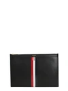 Thom Browne Tricolour Zipper Tablet Holder In Black