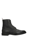 THOM BROWNE BLACK LEATHER BOOTS,10330124