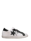 2STAR LOW WHITE BLACK PERFORATED LEATHER SNEAKERS,10329359