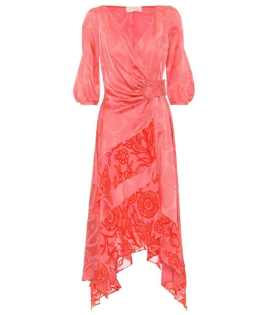 Peter Pilotto Floral-jacquard Satin Wrap Dress In Pink