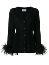 Prada V-neck Feather-embellished Wool Cardigan In Black