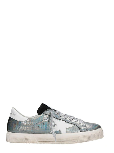 Golden Goose May Metallic Leather Sneakers In Silver