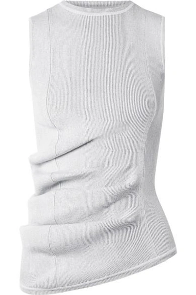 Rick Owens Ruched Ribbed Stretch-knit Top In Light Grey