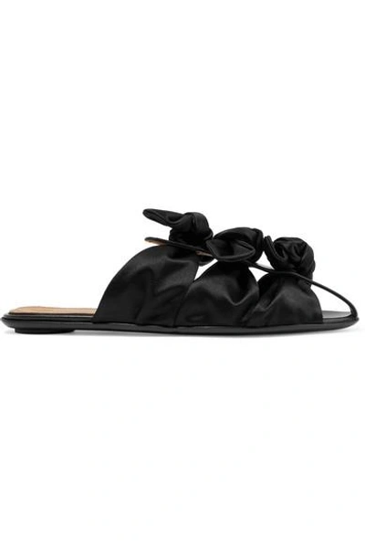 The Row Capri Bow-embellished Satin And Leather Slippers In Black