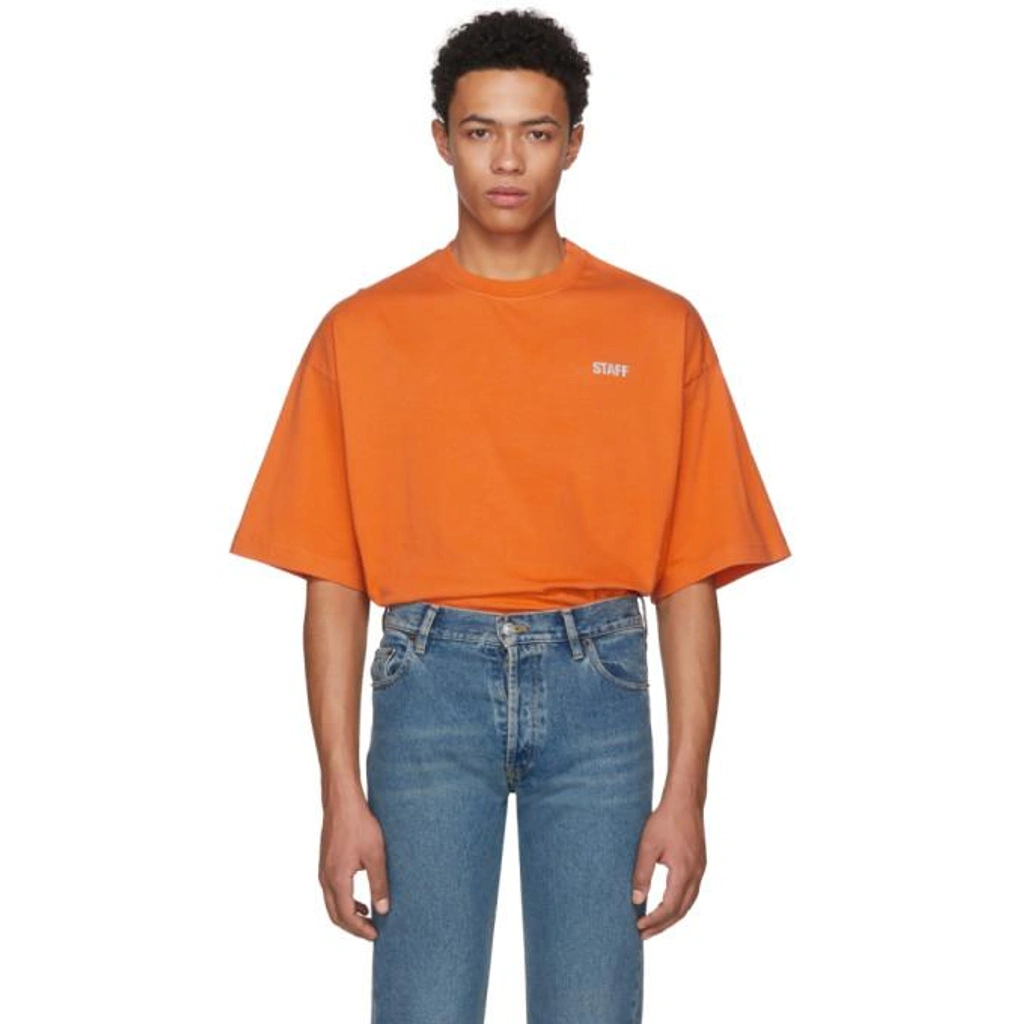 トップス VETEMENTS Staff Printed Cotton-Jersey Vetements Staff Printed Cotton-jersey T-shirt In Orange | ModeSens