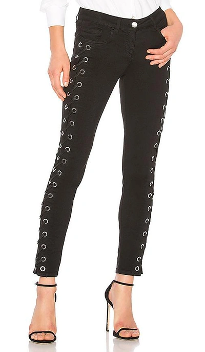 Versus Lace-up Mid-rise Skinny Jeans In Black