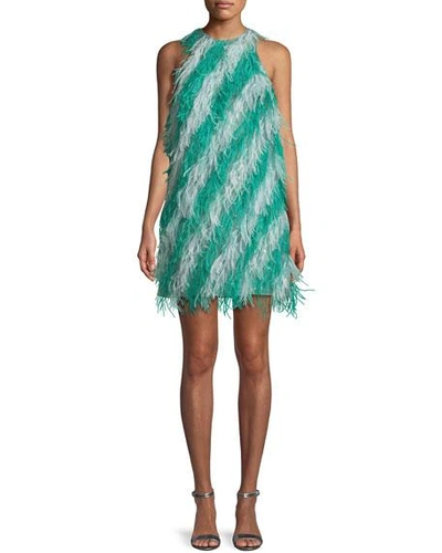 J Mendel Sleeveless Feather-striped Cocktail Dress