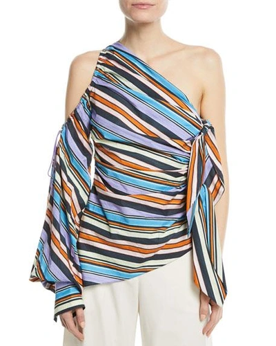 Peter Pilotto One-shoulder Asymmetric Striped Top In Navy