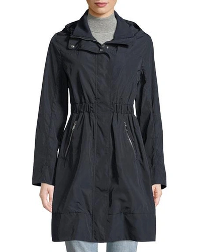 Moncler Disthelon Mid-length Hooded Jacket In Navy
