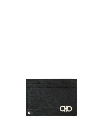 Ferragamo Men's Revival Gancini Leather Card Case With Flip-out Id Window, Black/red