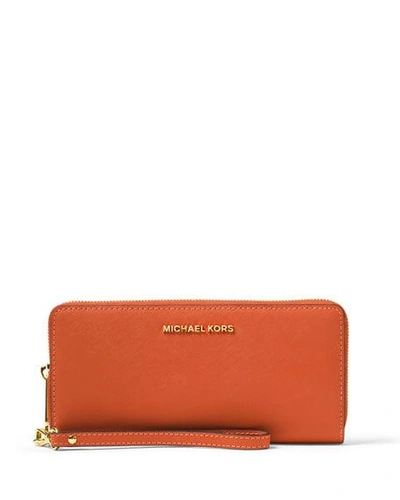 Michael Michael Kors Jet Set Travel Continental Wallet In Orange/gold