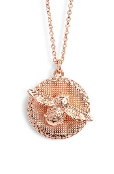 Olivia Burton Bee Disc 17-3/4" Pendant Necklace In 18k Gold-plate In Rose Gold