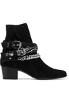Amiri Chain-embellished Buckled Suede Ankle Boots In Black