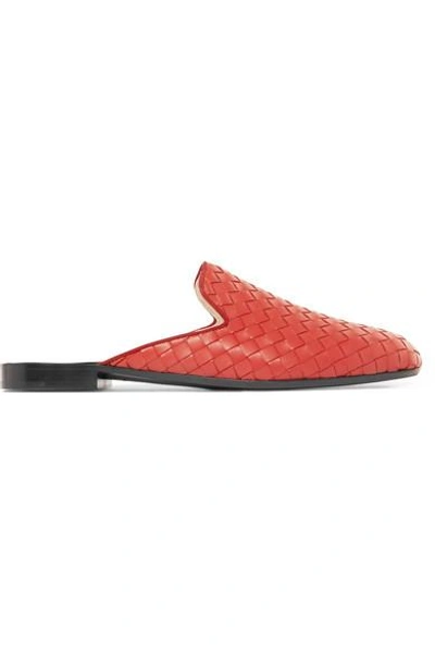 Bottega Veneta Intrecciato Leather Slippers In Orange,pink