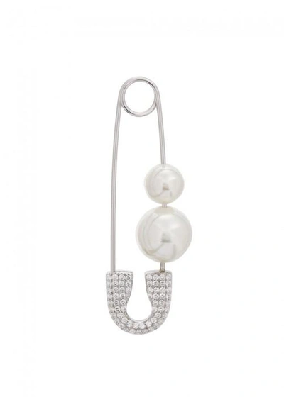Apm Monaco Crystal-embellished Safety Pin Earring In Silver