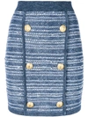 Balmain Jersey-trimmed Button-embellished Tweed Mini Skirt