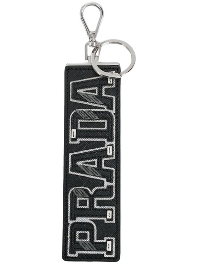 Prada Black Saffiano Character Logo Keychain 