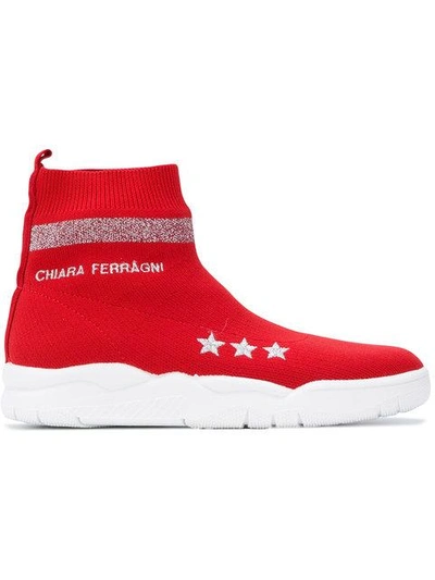 Chiara Ferragni 30mm Logo Stretch Knit Sock Trainers In Red