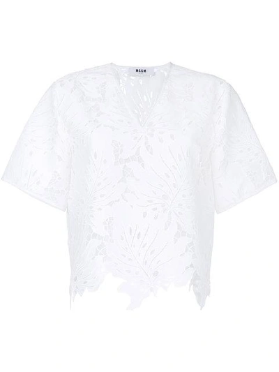 Msgm Scalloped Lace Bow-shoulder Top In White