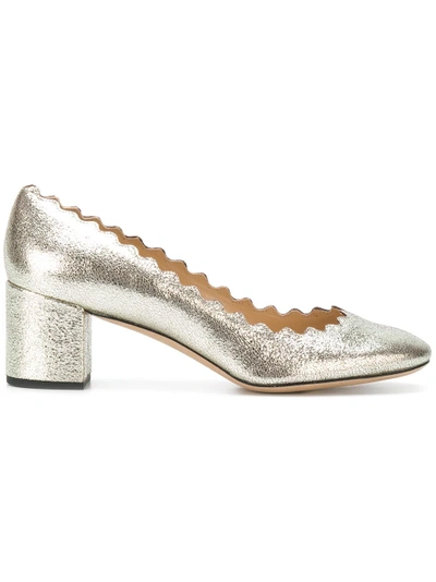 Chloé Lauren Scalloped Metallic Cracked-leather Pumps In Silver
