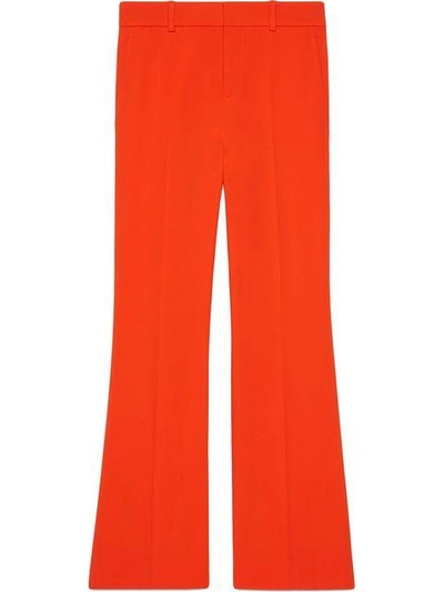 Gucci Cropped Grosgrain-trimmed Cady Bootcut Pants In Yellow