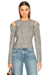 MONSE MONSE GLEN PLAID SHOULDER ZIP TOP IN BLACK,CHECKERED & PLAID,RED,MR18R0526GPS