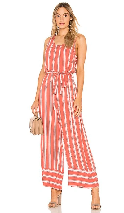 Band Of Gypsies Stripe Cross Back Jumpsuit In Dusty Coral & Ivory