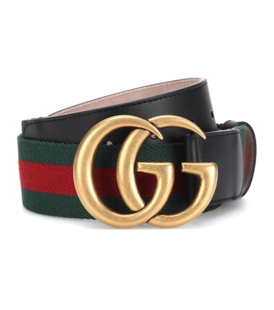 Gucci Wide Leather/web Belt, Cocoa In Red