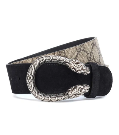 Gucci Dionysus Printed Coated-canvas And Suede Belt In Beige