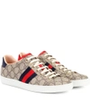 Gucci Ace Gg Supreme Metallic Watersnake-trimmed Logo-print Coated-canvas Sneakers In Beige