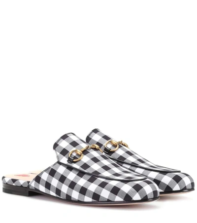 Gucci Princetown Gingham Backless Loafers In Black/white
