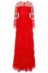 MIKAEL AGHAL WOMAN PANELED EMBROIDERED TULLE GOWN RED,US 4772211930028714